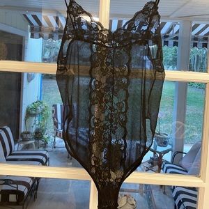 Vintage lily of France sheer black lace corset style bodysuit
